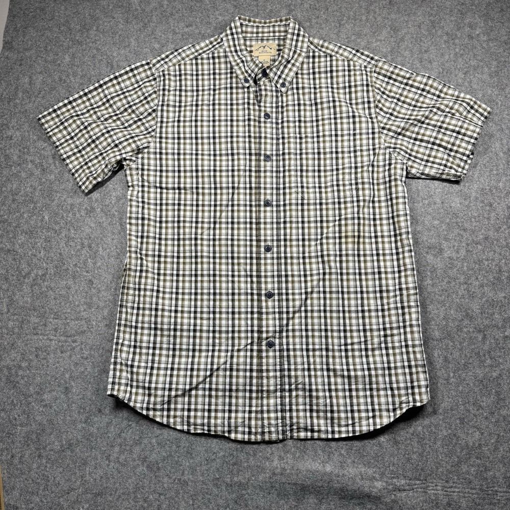 Blue Mountain Button Up Shirt Mens M Green Plaid Check Short Sleeve Cotton